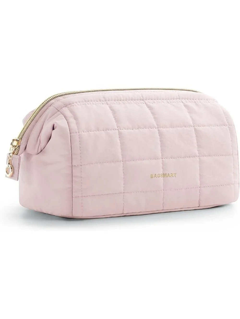Padded Pink Makeup Bag | Travel Toiletry Organizer, Wide-Open Zipper Pouch